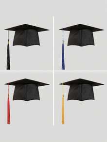 1 Buah Set Topi Wisuda Rumbai Hitam dengan Rumbai Emas untuk Upacara Wisuda, Dekorasi Photo Booth, Perlengkapan Pesta Sekolah, dan Lainnya - warna-warni - View 2