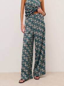 Nöista Top Pants Set In Floral Print Top With Halter Neckline Wedding Guest Look.Floral For Festival Summer Spring Outfit Festival Graduation Bridesmaid - Dark Green - View 4