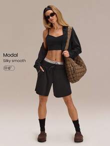 GLOWMODE SoftSerene 莫代尔百慕大可调节口袋短裤 日常休闲 - 黑色 - 查看 1