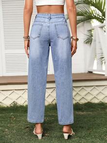 Breezaya 女士休闲水洗牛仔裤 - 藍色 - 查看 2