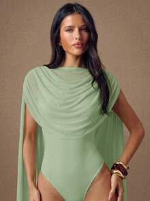 Body ajustado con cuello redondo y cinta color borgoña para mujeres, adecuado para graduación, ocasiones formales, fiestas de cóctel, citas románticas, capa base de otoño/invierno, - verde menta - Ver 3
