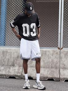 EVRINFINITE 男式字母图案条纹抽绳腰短裤 - 白色 - 查看 8