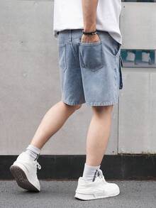Manfinity Hypemode Plus Size Men's Casual Denim Cargo Shorts For Summer - Blue - View 2