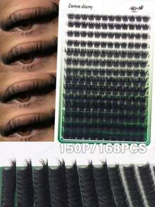 Bộ 168 sợi mi giả dạng chùm 3D, độ cong 10-16mm, mi nối 150D, mi giả dày dặn, chất liệu giả lông chồn, dụng cụ trang điểm làm đẹp có thể tái sử dụng. - DD - Xem 2
