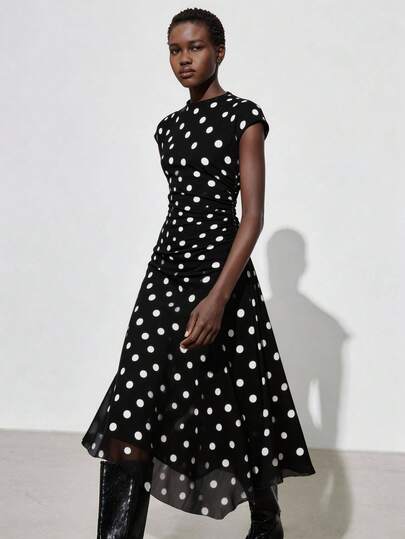 Maija Plaid Print Round Neck Raglan Sleeve Long Dress, Elegant And Modest Urban Romantic Dress For Wedding Guest, Birthday, Business, Casual, Office, Date, Party, Womenes For Women Women Clothes Dress New In Formal Wear Womens Dress Polkadot Dress