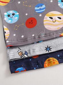 SHEIN Playful Pals Set Piyama Anak Laki-Laki Motif Kartun Galaksi & Hewan Laut, Pas Badan, Kaos dan Celana Pendek - MultiWarna - View 8