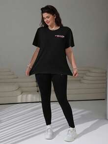 SHEIN EZwear Black Plus Size 2 Pieces Set - Black - View 6