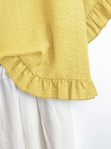 Linhara Zanzea Women Plus Size Casual Solid Color Linen Tops,Yellow Batwing Ruffle Sleeve Blouse,Summer Boho Vacation Zipper Back Jumper Tshirts Clothes - Yellow - View 5