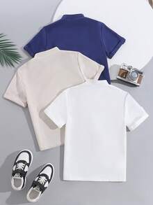 SHEIN Bộ 3 áo sơ mi cổ bẻ nhiều màu sắc dành cho bé trai, thích hợp mặc hàng ngày, đi làm, đi nghỉ mát, chất liệu tối giản, thoải mái. - Nhiều màu - Xem 2