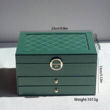 1 pieza Caja de almacenamiento de joyas de gran capacidad, Caja de almacenamiento de joyas portátil, Tocador con cajón Caja de almacenamiento de joyas, Caja de joyas de cuero como regalo, Contenedor de almacenamiento y exhibición exquisito, Vuelta al colegio, Decoración de sala de maquillaje, Bolsa de maquillaje, Artículo de viaje esencial - Multicolor - Ver 12