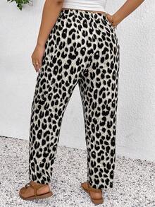SHEIN Frenchy Plus Size Leopard Print Casual Pants, Summer Trousers, Vacation Trousers,Women N Beachwear, Boho/Bohemian Women's Clothing, Daily Fashion Fall - Grey - View 6