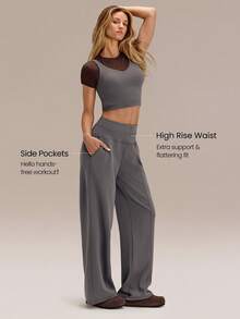 GLOWMODE 30" Regular SoftCalm Modal Silk Touch Wide Leg High Waist Lounge Pants With Side Pockets Daily Casual Spring Summer - Dark Grey - View 4