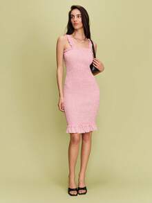 lacRébo Đầm cúp ngực chấm bi hồng với chi tiết xếp ly và bèo nhún dễ thương, phong cách Pháp mùa xuân hè, phong cách Paris, đầm hẹn hò, đầm chấm bi, đầm đi nghỉ mát, đầm bèo nhún hồng. - Màu Hồng baby - Xem 6