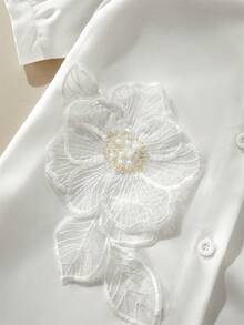 SHEIN 1件少女精致3D立体花卉设计泡泡袖上衣，甜美可爱，夏季款 - 白色 - 查看 8