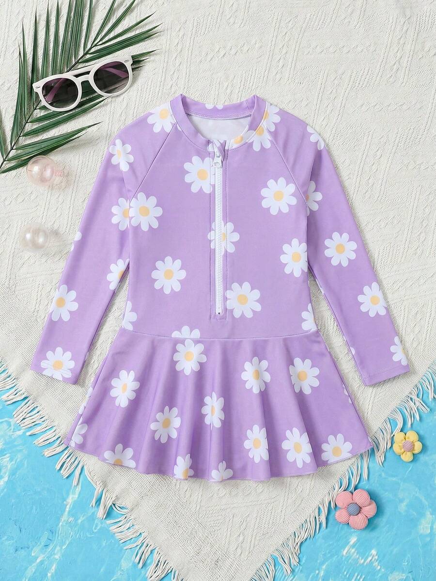 Emery Rose Kids Emery Rose Kids 女童樱桃条纹印花拉链长袖连体泳衣 女童长袖泳衣 女童长袖泳衣 女童长袖泳衣 女童长袖泳装 女童长袖泳衣 夏季假期泳装 - 紫色 - 查看 1
