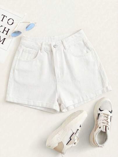 GlowEve Shorts vaqueros casuales de diario con bolsillos y botones para mujer