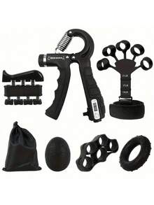 7pcs Fitness Grip Strengthener Kit, Finger Exerciser Hand Wrist Muscle Trainer - Black - View 9