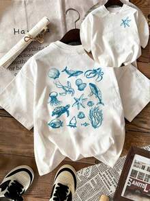 Glissea 女士休闲度假海洋生物印花T恤 - 白色 - 查看 3