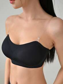 DAZY Removable Transparent Strap Bandeau Wireless Bra Lingerie For Women - Black - View 3