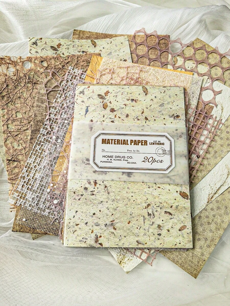 20pcs/Pack Vintage Floral Hollow Lace Textured Paper, Suitable For Journals, Planners, Scrapbooking, Retro DIY Craft Background - BQ1043-bright - View 1