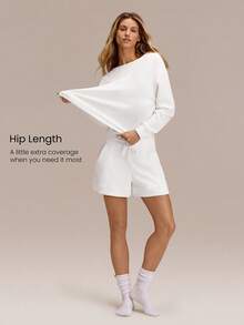 SoftCalm Modal Cozy Companion Soft Silky-Smooth Breathable Waist-Length Boatneck Pullover Sweatshirt Daily Casual Wear - White - View 3