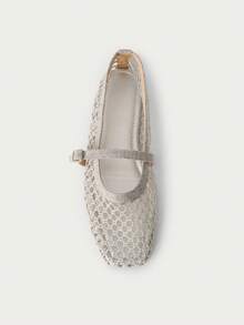 Nöista Silver Woven Mary Jane Exquisite Mesh Design Adjustable Buckle Comfortable Fashion Casual Suitable For Spring Activities Summer Comfortable Breathable Flat Shoes - Silver - View 4