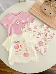 女婴日常印花圆领短袖上衣 - 彩色 - 查看 1