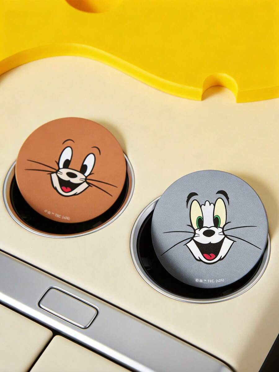 TOM & JERRY X SHEIN 2件套PU皮革汽车杯架垫，防震，通用，时尚汽车杯架垫，可放置于汽车杯架中，适用于汽车和家庭办公室，To M,Jerr Y - A - 查看 1