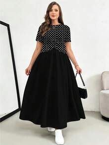 Shapeblank Bộ đồ thường ngày 2 mảnh dành cho nữ cỡ lớn: áo chấm bi và chân váy màu trơn. - Nhiều màu - Xem 3