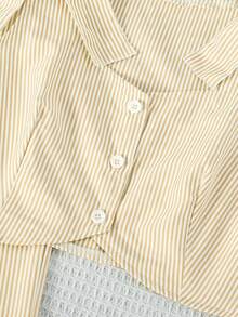 SHEIN Bộ 2 món cho bé gái tuổi teen: Áo khoác cardigan không tay và quần ống rộng cạp chun, trang phục thường ngày mùa hè. - Màu be - Xem 5