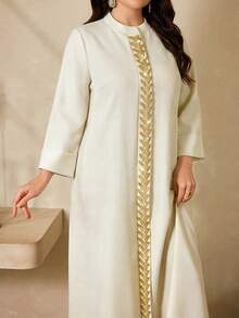 Al Najma Plus Size Women's Turkish Maxi Dress Arabic Traditional Abaya Birthday White Summer Modest - Apricot - View 5