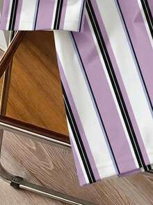 Manfinity Joysei Kaos Lengan Pendek Bergaris Blok Warna Kasual Pria, Musim Panas - Purple - View 4