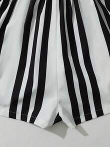 Breezaya Bộ jumpsuit không tay cổ chữ V kẻ sọc phong cách retro dành cho nữ, kiểu dáng thanh lịch cho kỳ nghỉ. - Đen và trắng - Xem 8