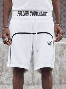 EVRINFINITE 2 piezas Shorts holgados para hombre con cordón en la cintura e impresión de letras - Blanco - Ver 9