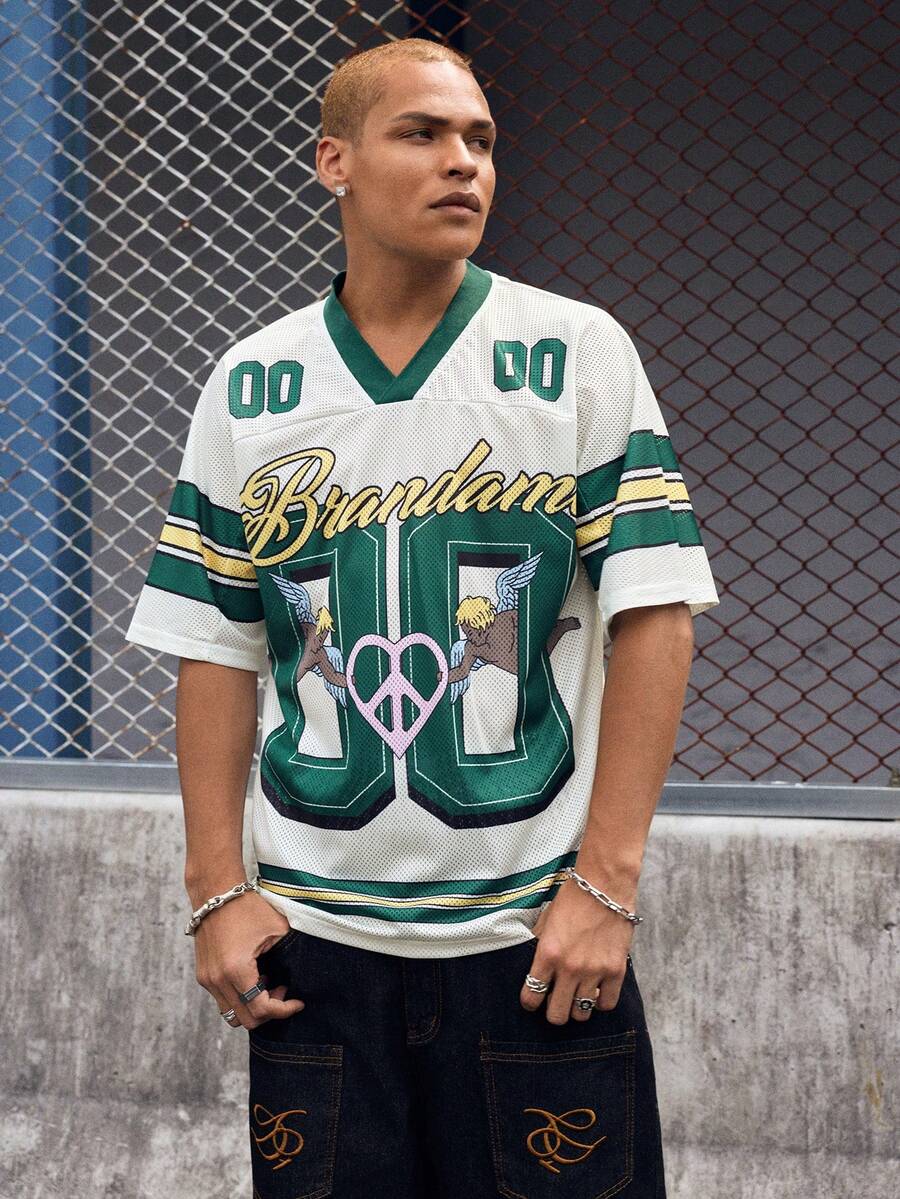 EVRINFINITE 男士字母印花V领短袖休闲T恤 - 彩色 - 查看 1