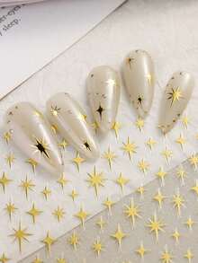 1 Pieza Pegatinas de Uñas Doradas, Decoración de Arte de Uñas 3D Estrella Cruz Y2K, Encantos de Uñas de Metal con Estampado de Lámina Dorada Calcomanías Autoadhesivas para Uñas Acrílicas DIY Regalo - Dorado - Ver 3