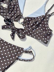 Swim Mod 2026春夏波点印花吊带露背性感比基尼两件套泳衣套装（女款） - 彩色 - 查看 4