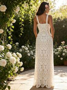 SHEIN PETITE Vestido de mujer elegante con tirantes de encaje - Blanco - Ver 2