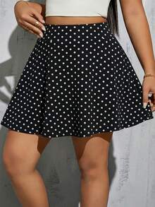 SHEIN Essnce 大码女式休闲黑白波点阔腿裤，夏季阔腿裤，短裤，夏季裙裤，锐舞音乐节裙裤，乡村音乐节锐舞短裤高腰款 - 白色 - 查看 2