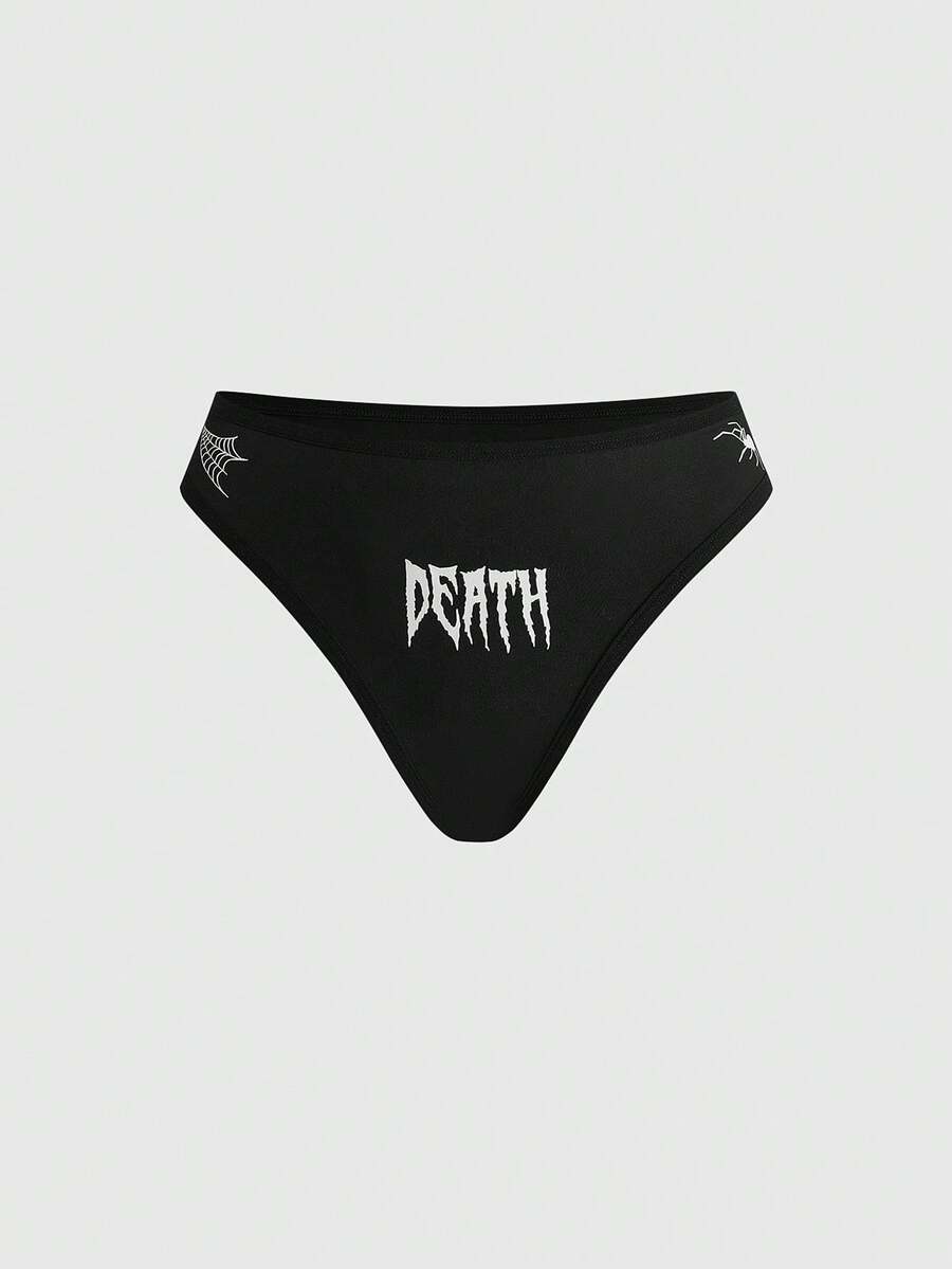ROMWE Đồ lót nữ in chữ theo phong cách Gothic - màu đen - Xem 1