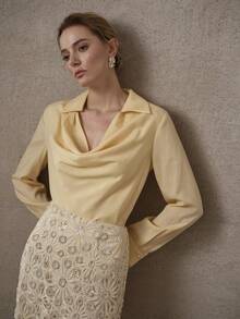 MOTF PREMIUM ÁO SƠ MI DÀI TAY DÀI DÁNG RỘNG RÃI DÀNH CHO NỮ, XUÂN/HÈ - Màu vàng ngỗng - Xem 4