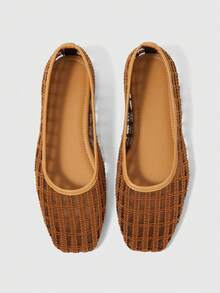 Sleekvia Ladies Fashion Elegant Lace Mesh Comfortable Square Toe Flat Sole Shoes - Brown - View 2