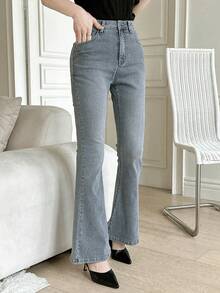 DAZY Women's Casual Flared Washed Denim Jeans With Bow Design - Blue - View 4