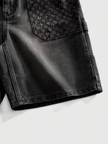 ROMWE MEN Grunge Punk Men's Casual Washed Denim Shorts, Summer - Black - View 5