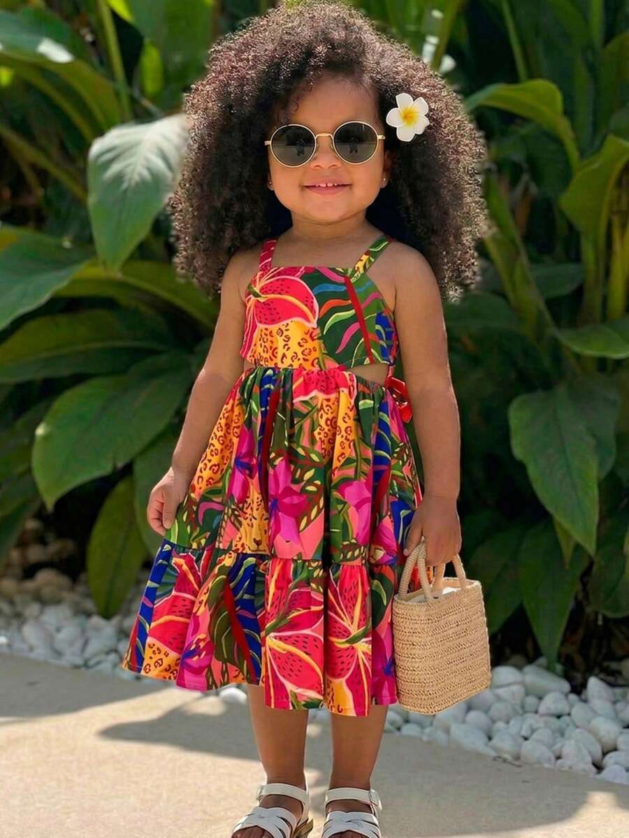 Babygirl Vacation Casual Cute Floral Print Camisole Dress - Multicolor - View 1