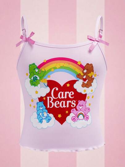 SHEIN X Care Bears 少女卡通印花蝴蝶结装饰吊带背心