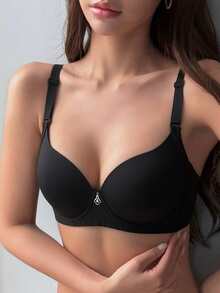 DAZY Minimalist Crystal Decor Underwire Bra Lingerie For Women - Black - View 4