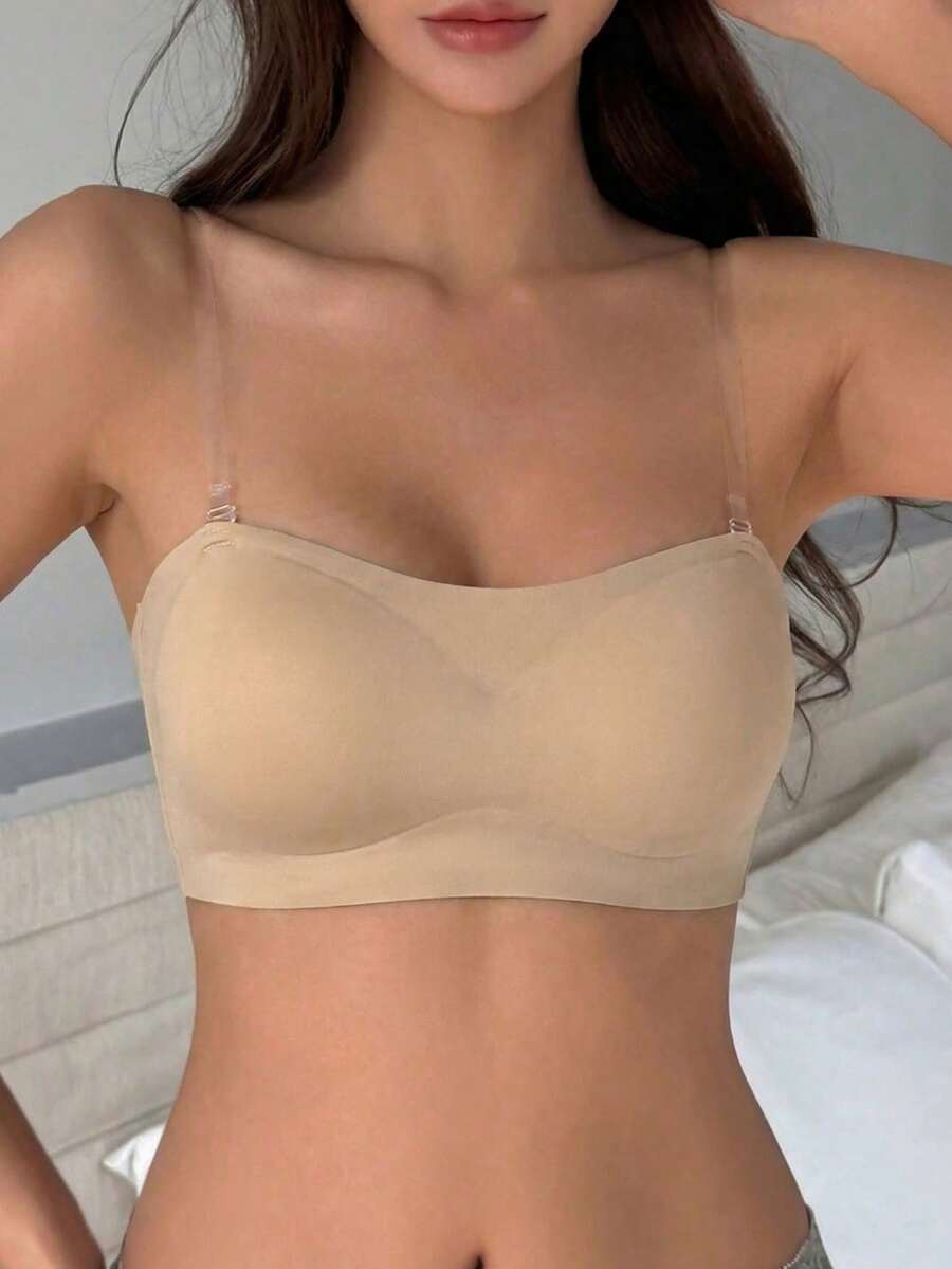 DAZY Removable Transparent Strap Strapless Wireless Bra Lingerie For Women - Apricot - View 1