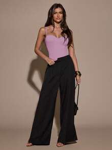 SHEIN BAE 女士简约纯色吊带连体衣，夏季百搭 - 淡紫色 - 查看 7