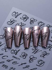 1 Sheet Black Letter Nail Art Stickers, 3D Self Adhesive Nail Decals, Uppercase Lowercase Alphabet Nail Art Stickers For DIY Manicure Embellishment, Nail Accessories Gift For Nail Lovers - Black - View 6